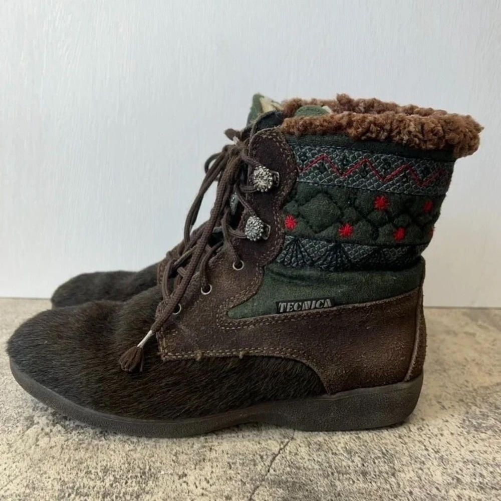 Tecnica Brown and Dark Green Faux-Fur Lace-Up Winter Boots